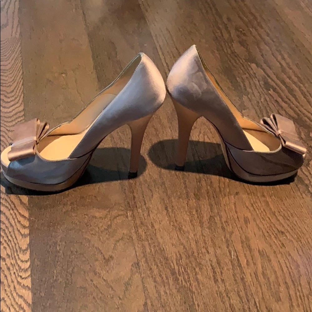 Fendi Grosgrain Champagne Satin Deco Bow Pump